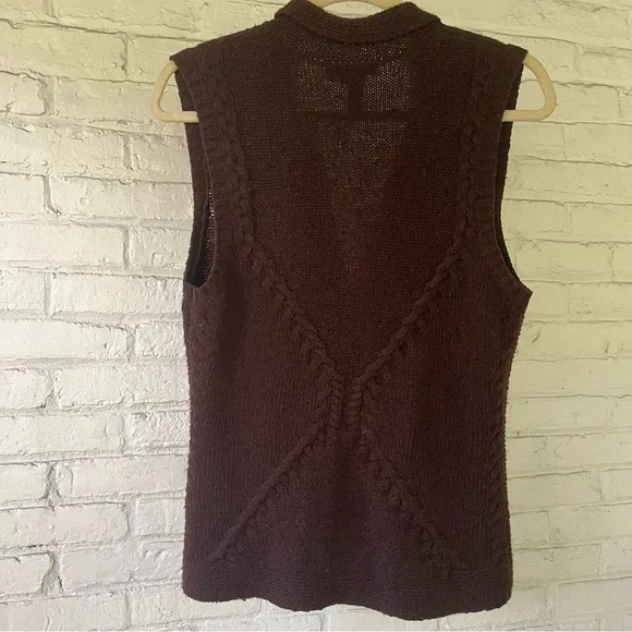 LAUREN RALPH LAUREN Wool Cashmere Blend Dark Brown Cable Knit Vest - Picture 5 of 8